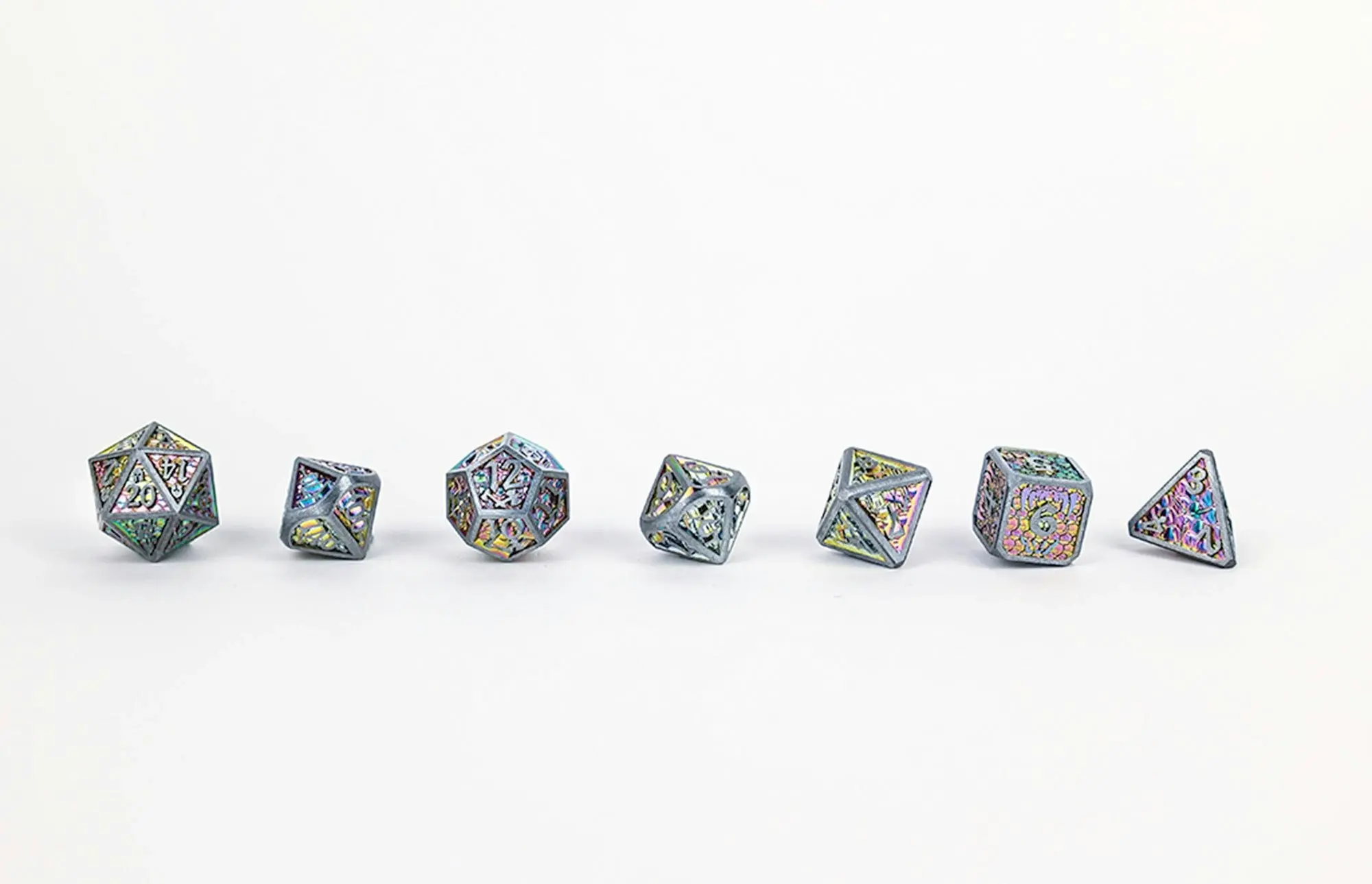 LPG Dice Set - Metal RPG Draco Bright Rainbow/Silver