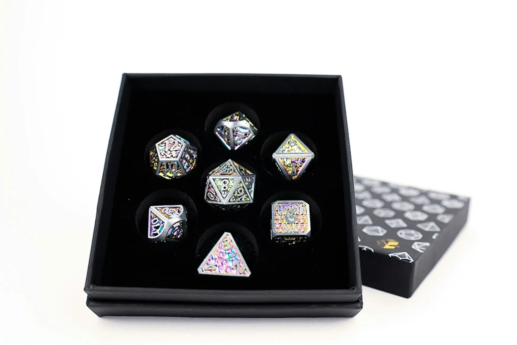 LPG Dice Set - Metal RPG Draco Bright Rainbow/Silver