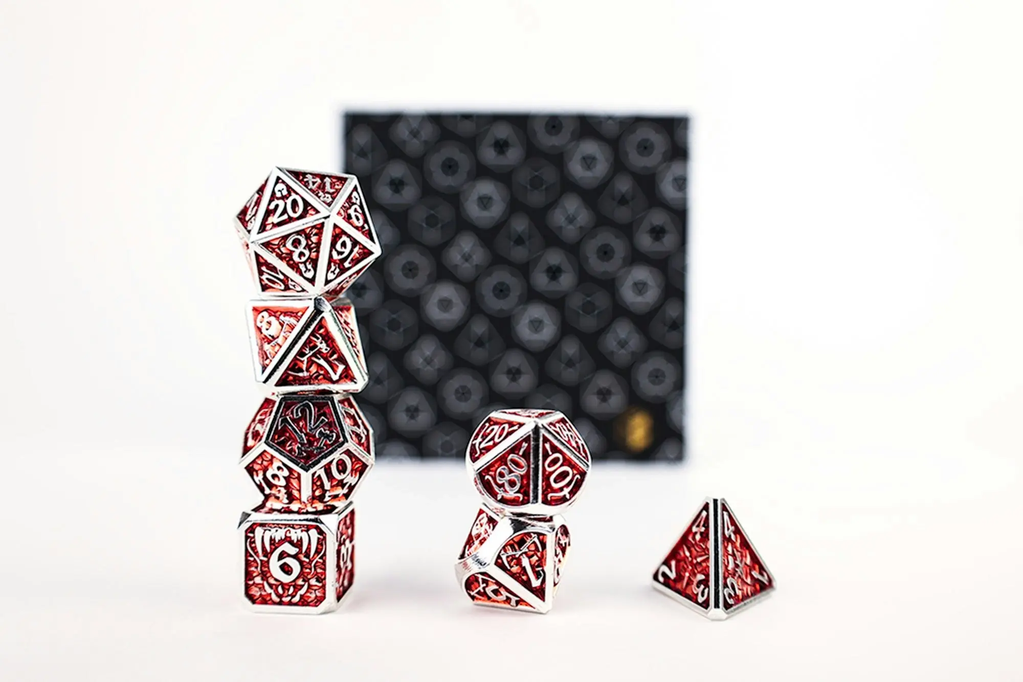 LPG Dice Set - Metal RPG Draco Dark Red/Silver