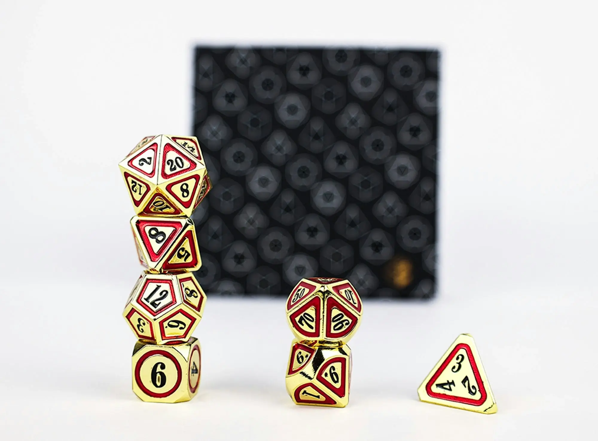 LPG Dice Set - Metal RPG Concentric Black/Red/Gold