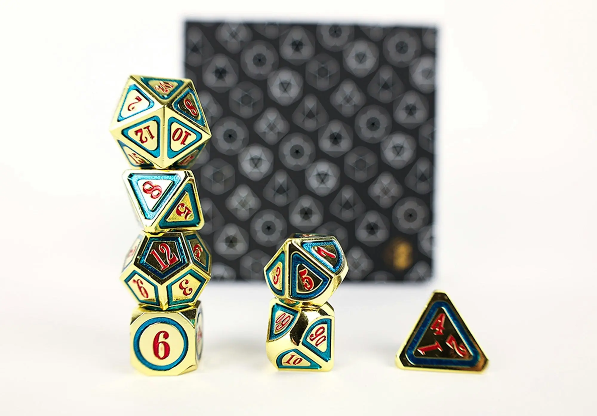 LPG Dice Set - Metal RPG Concentric Red/Green/Gold