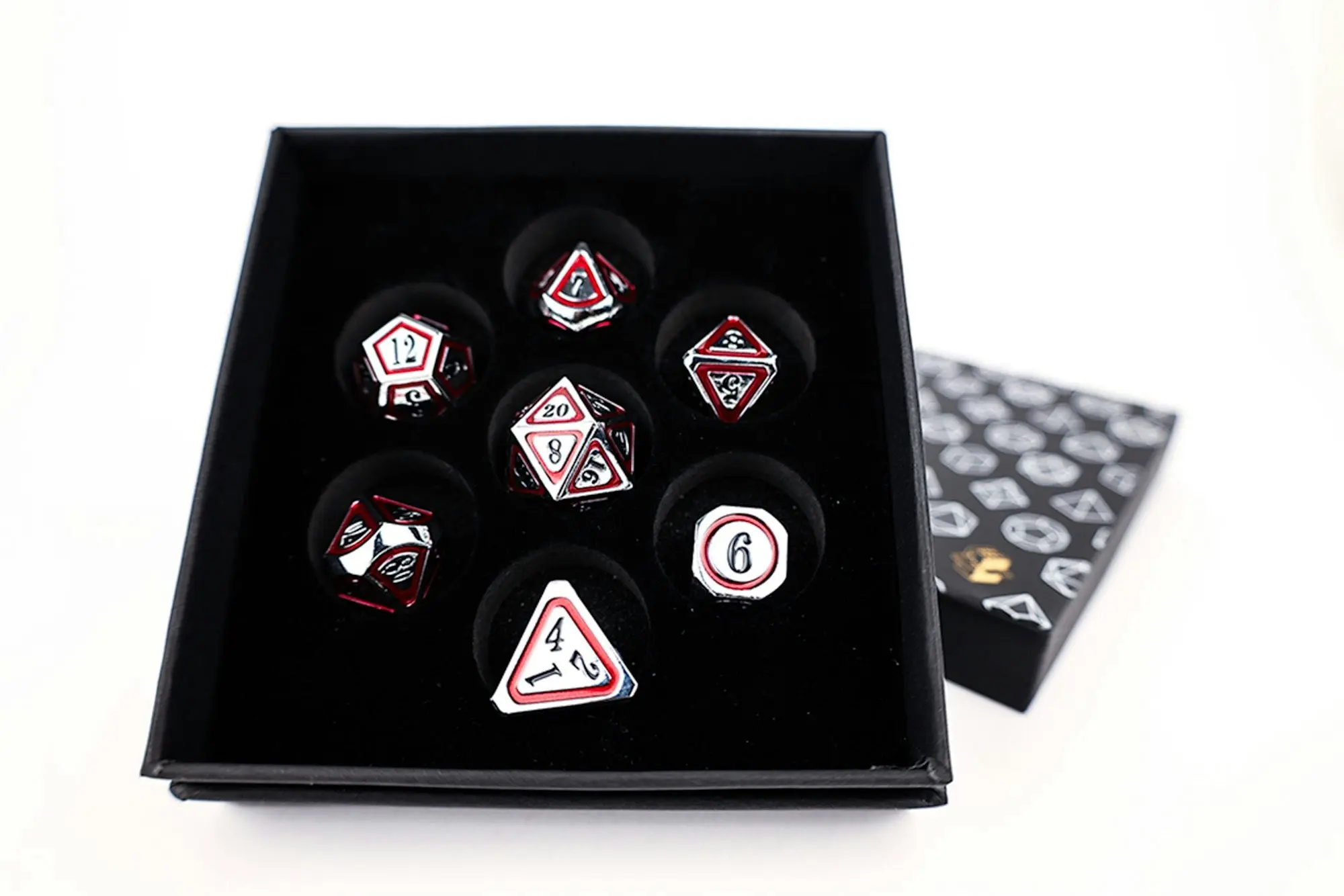 LPG Dice Set - Metal RPG Concentric Black/Red/Silver