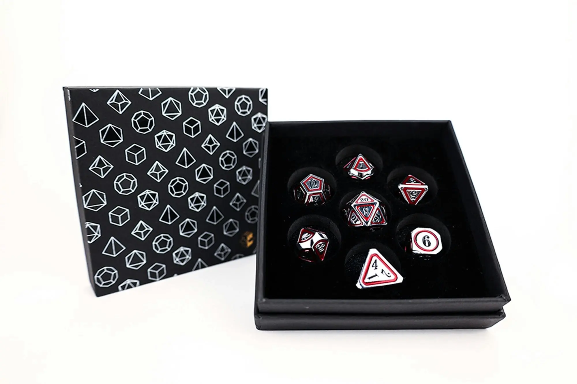 LPG Dice Set - Metal RPG Concentric Black/Red/Silver