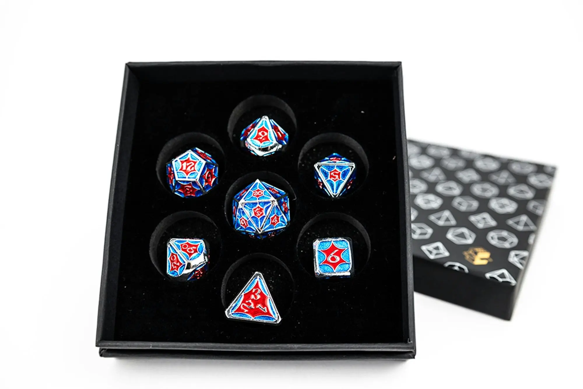 LPG Dice Set - Metal RPG Leadlight Red/Blue/Silver