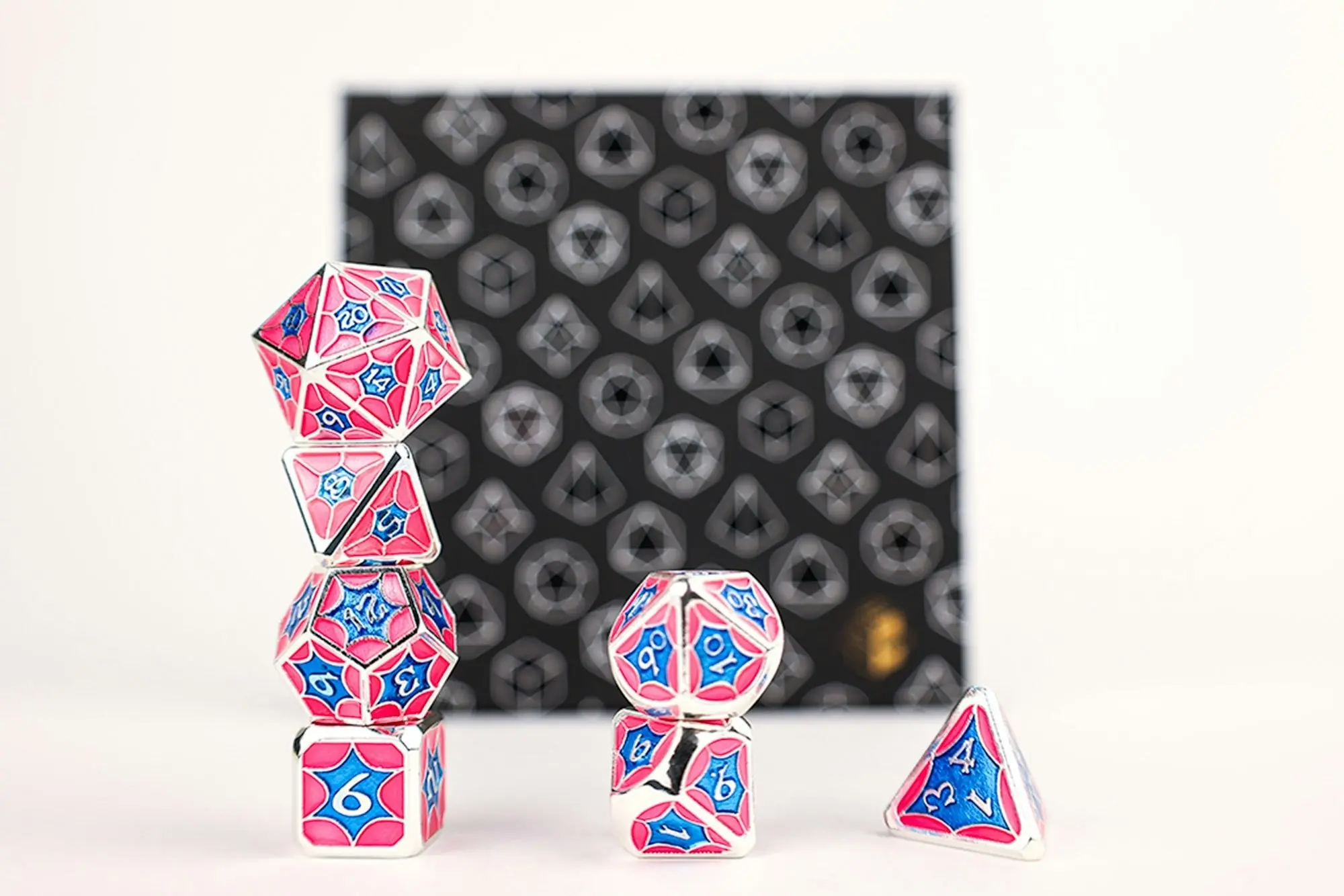 LPG Dice Set - Metal RPG Leadlight Blue/Pink/Silver