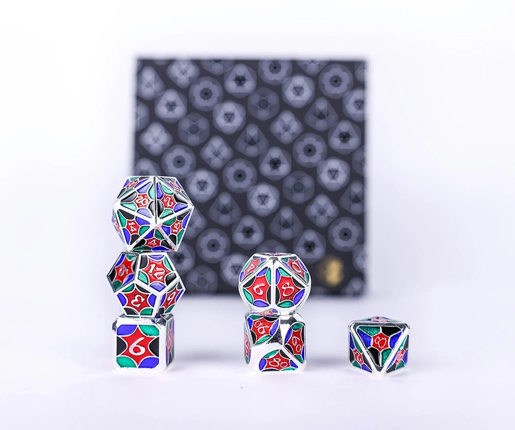 LPG Dice Set - Metal RPG Leadlight 4 Colour/Silver