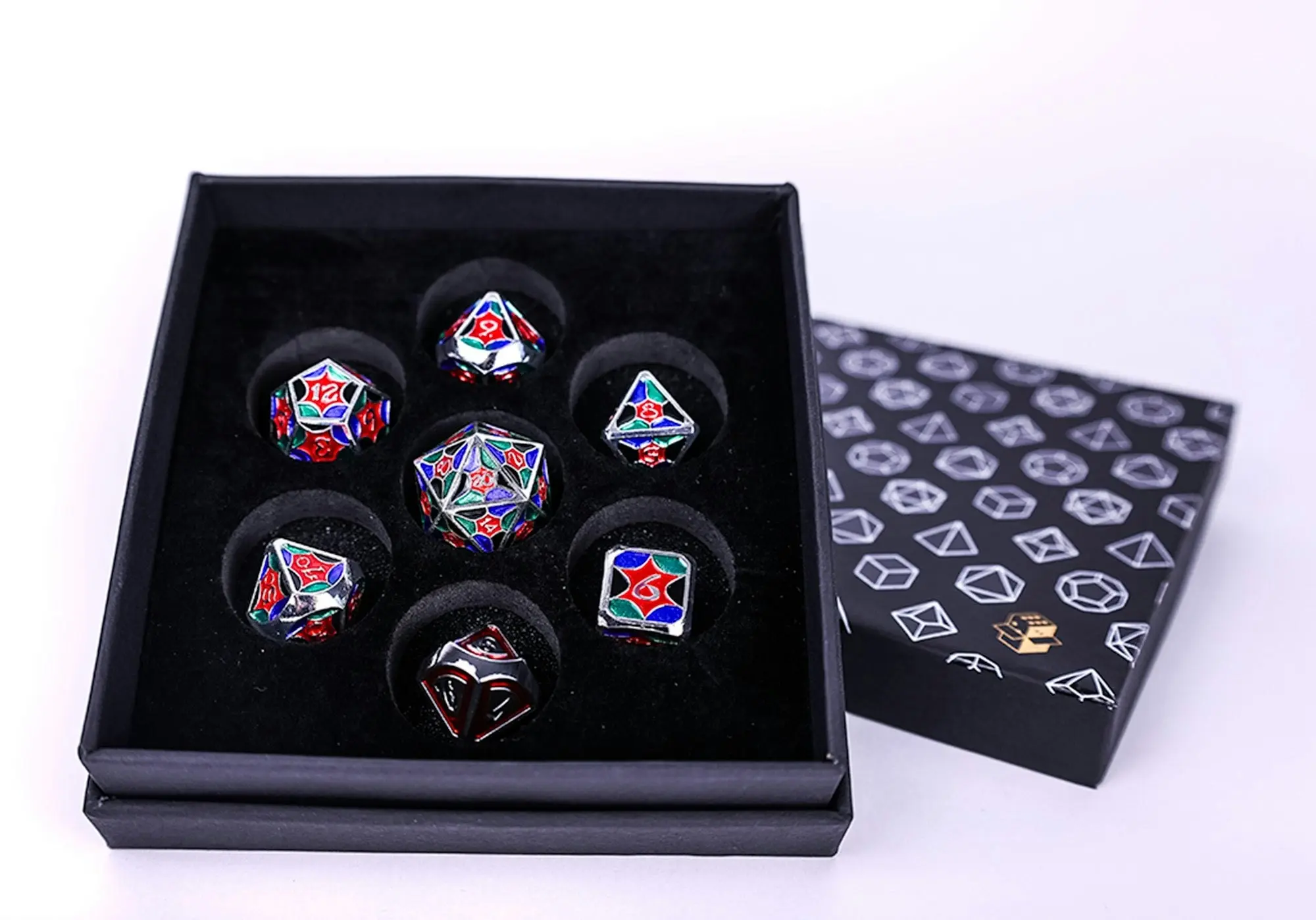 LPG Dice Set - Metal RPG Leadlight 4 Colour/Silver