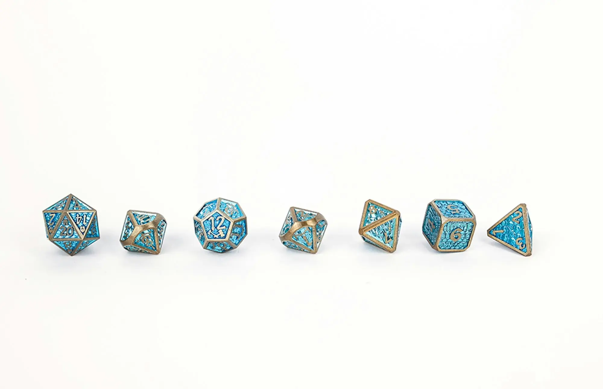 LPG Dice Set - Metal RPG Draco Bright Blue/Brass