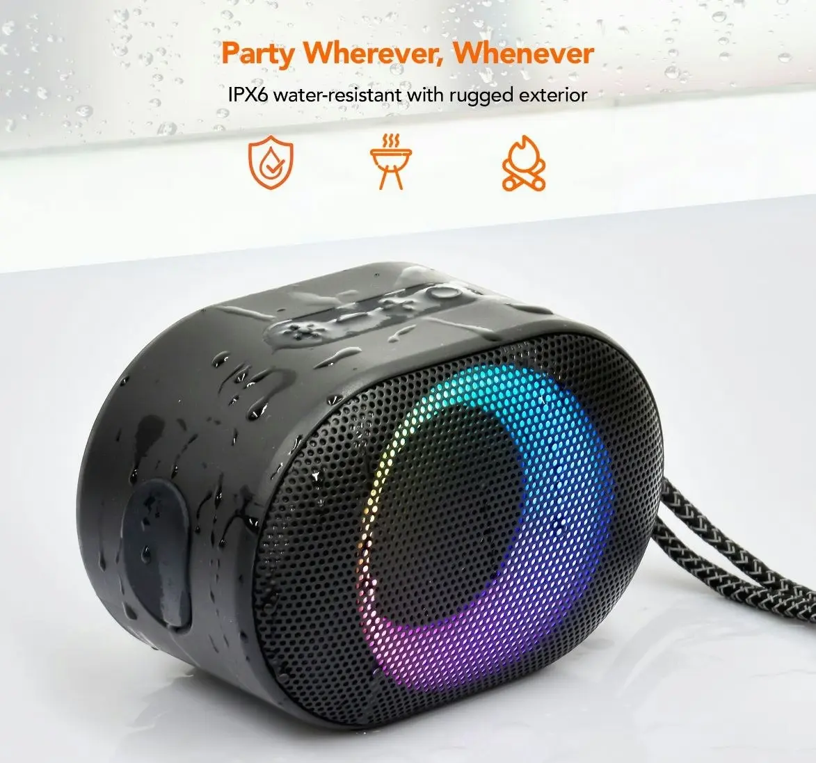 mBeat Bump B1 Ipx6 Bluetooth Speaker With Pulsing Rgb Light -black