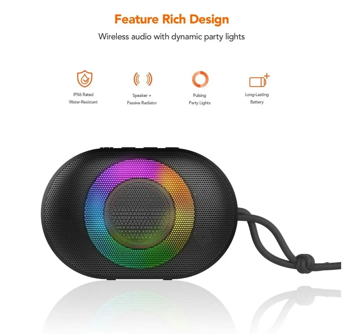 mBeat Bump B1 Ipx6 Bluetooth Speaker With Pulsing Rgb Light -black