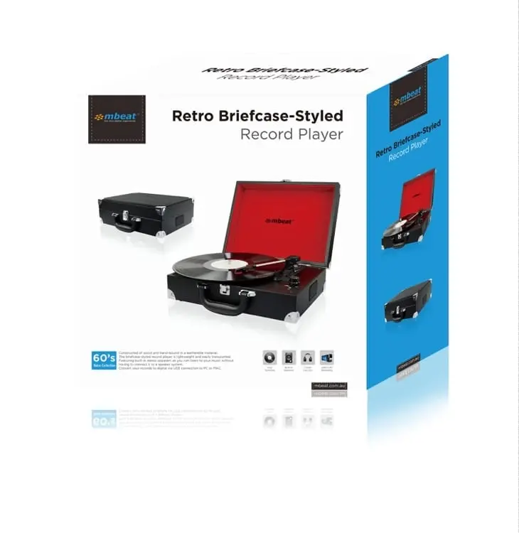 mBeat Retro Briefcase Styled Usb Turntable Recorder - Black