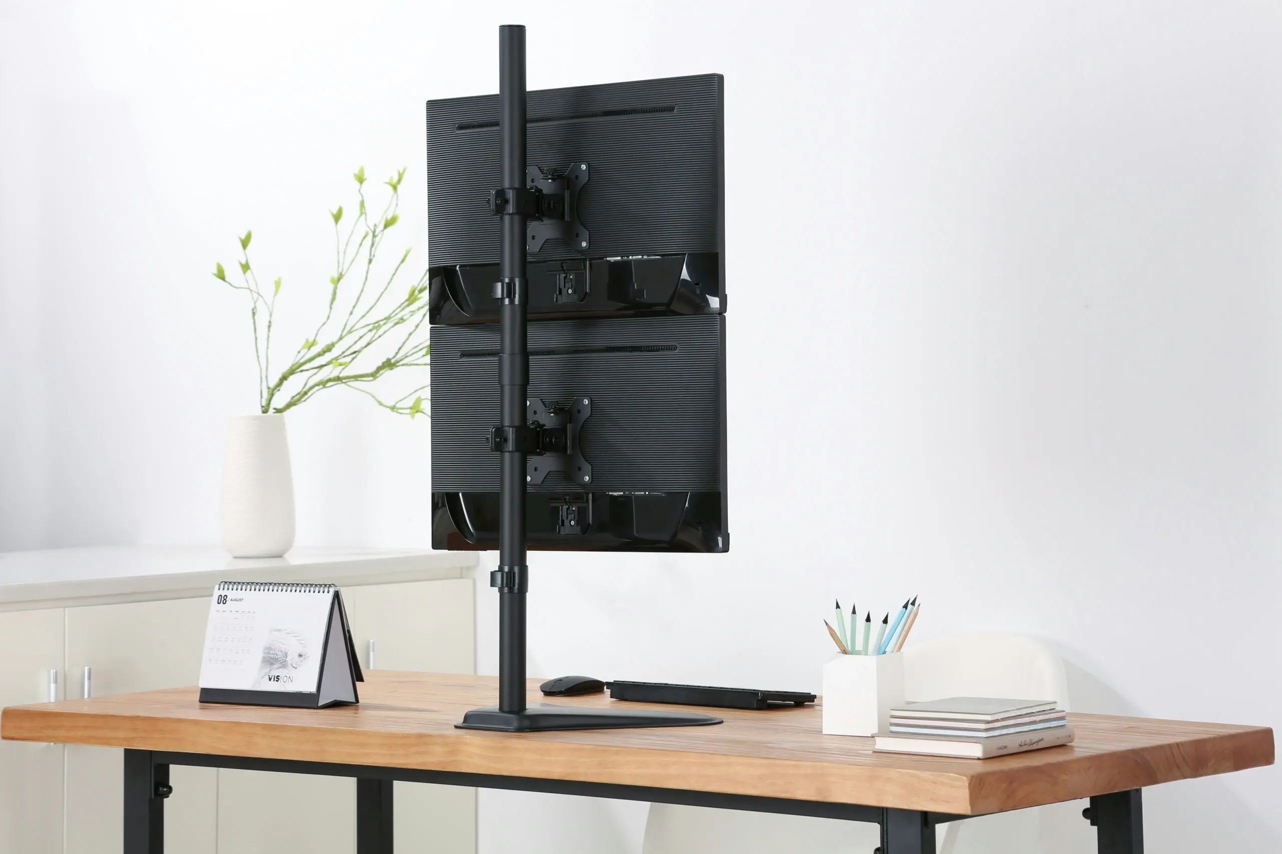 Brateck Dual Screens Economical Double Joint Monitor Stand - Black