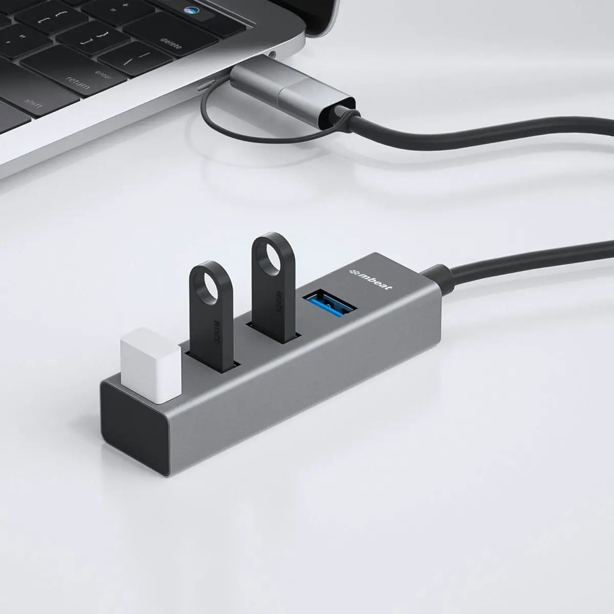 mBeat 4 Port Usb 3.0 Hub With 2in1 Usb 3.0 & Usb-c Converter - Grey