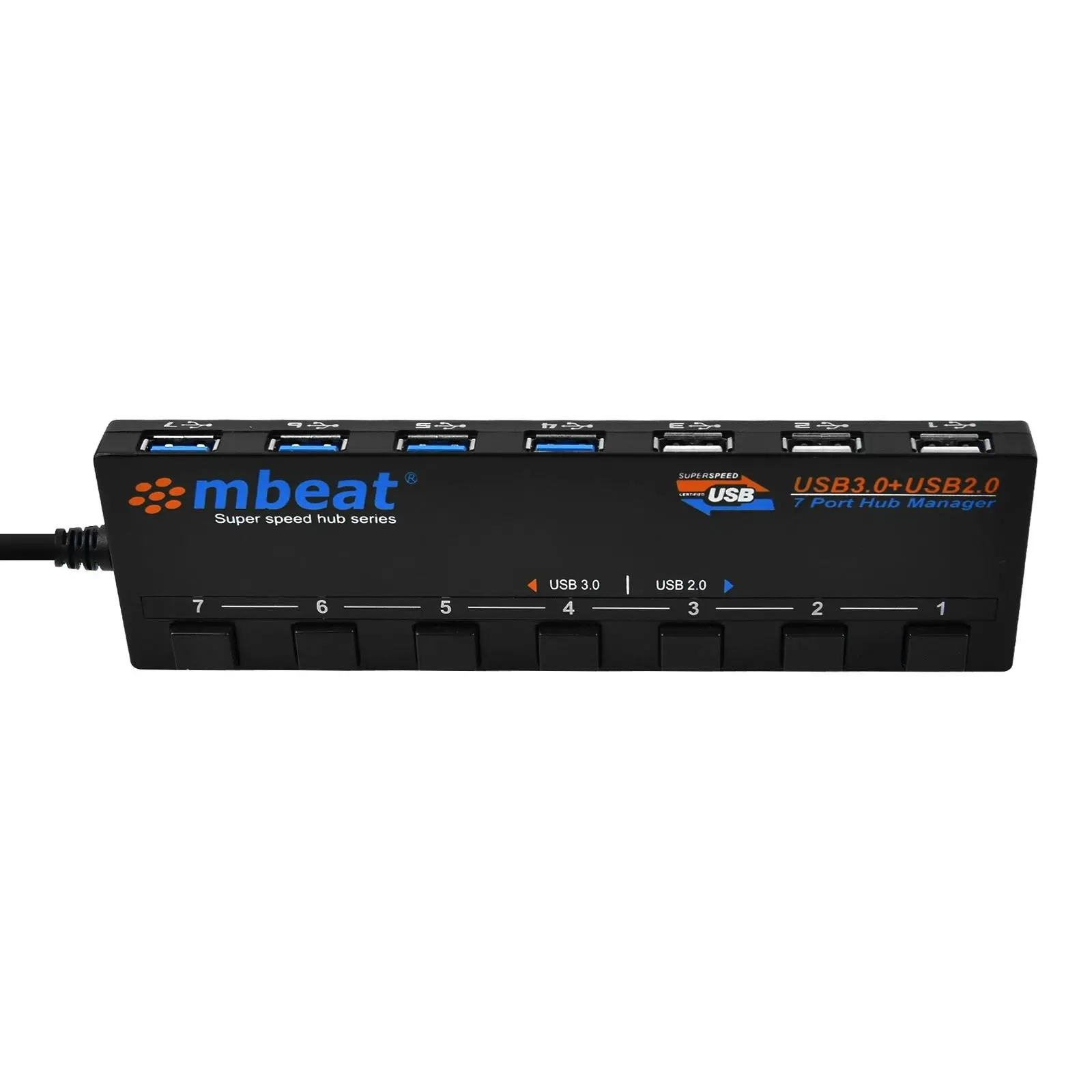 mBeat 7 Port Usb 3.0 & Usb 2.0 Powered Hub Manager - Black