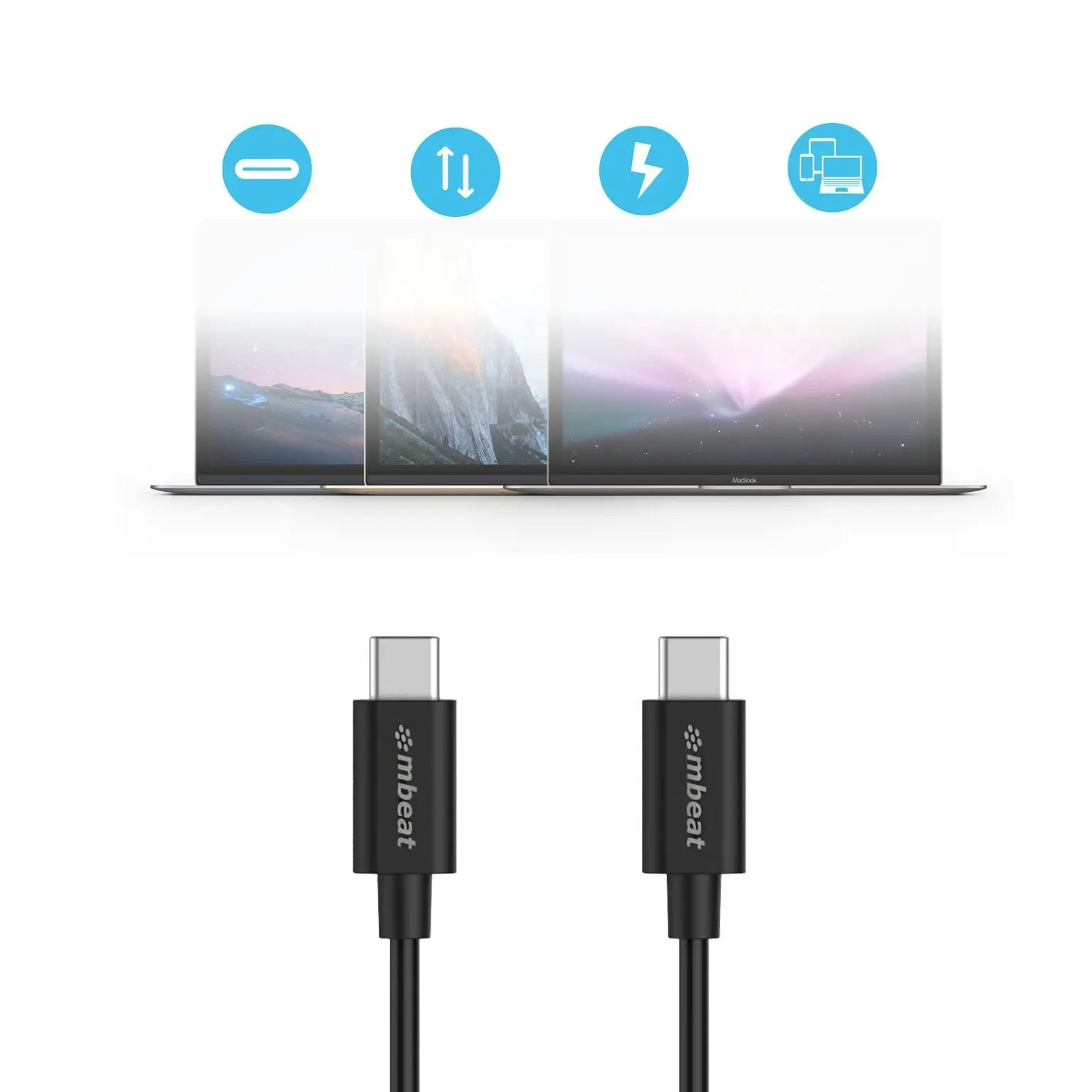 mBeat Prime Usb-c To Usb-c 1m 2.0 Charge And Sync Cable - Black