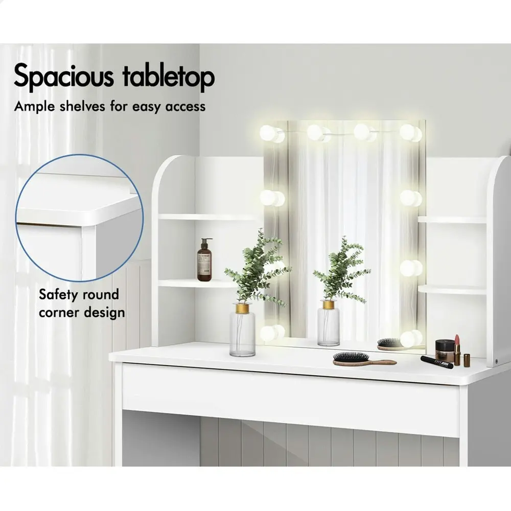 Alfordson Dressing Table Stool Set Bulbs Shelf White