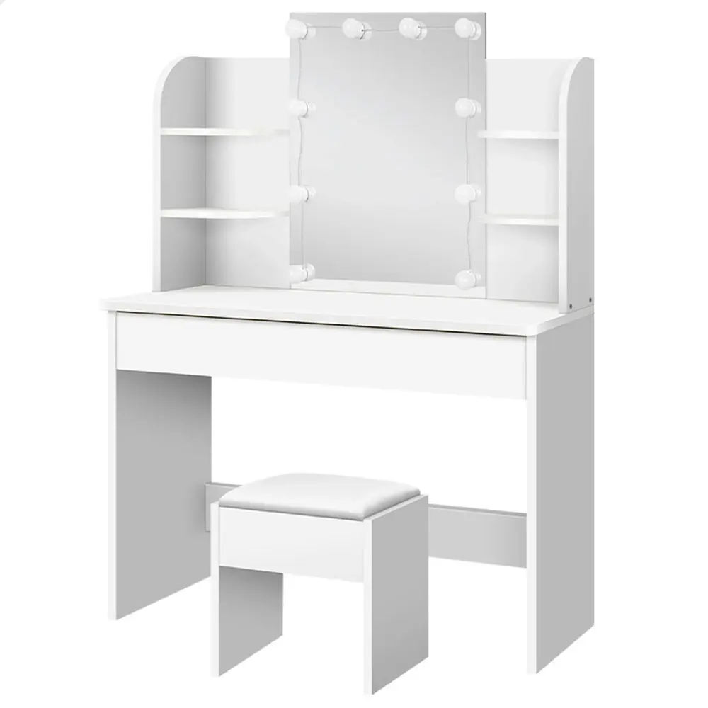 Alfordson Dressing Table Stool Set Bulbs Shelf White