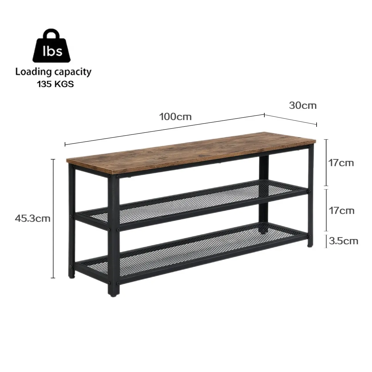 HLIVING 3-Tier Shoe Bench with Storage, Entryway Shoe Rack,Rustic Brown