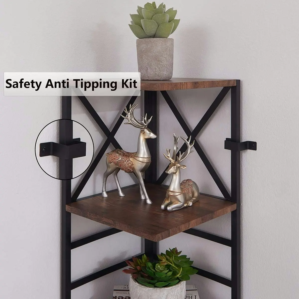 HLIVING 6 Tier Industrial Corner Shelf Unit, Tall Bookcase Storage Display Rac, Brown