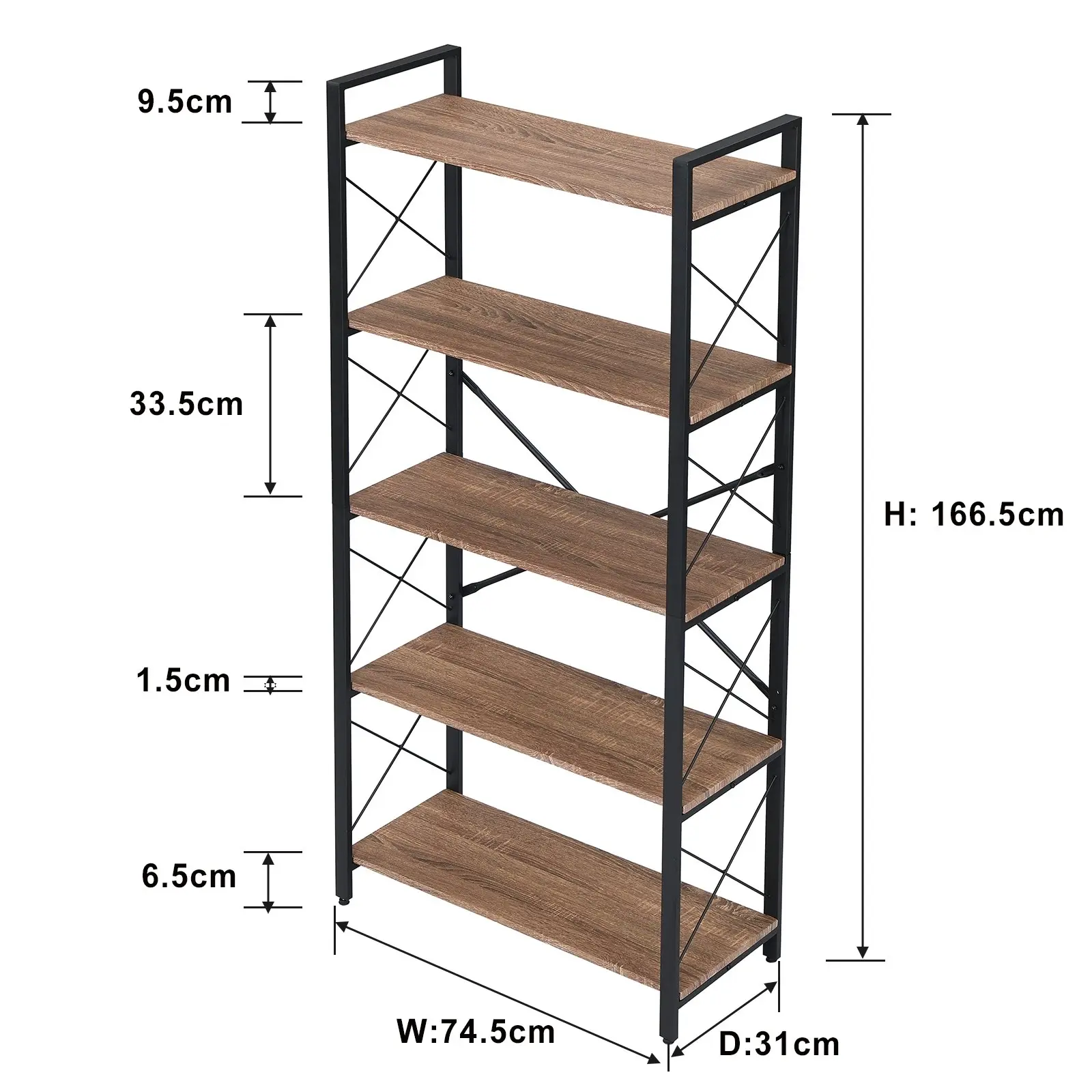 HLIVING Small 5-Tier Industrial Bookshelf and Bookcase,Display Rack,Brown