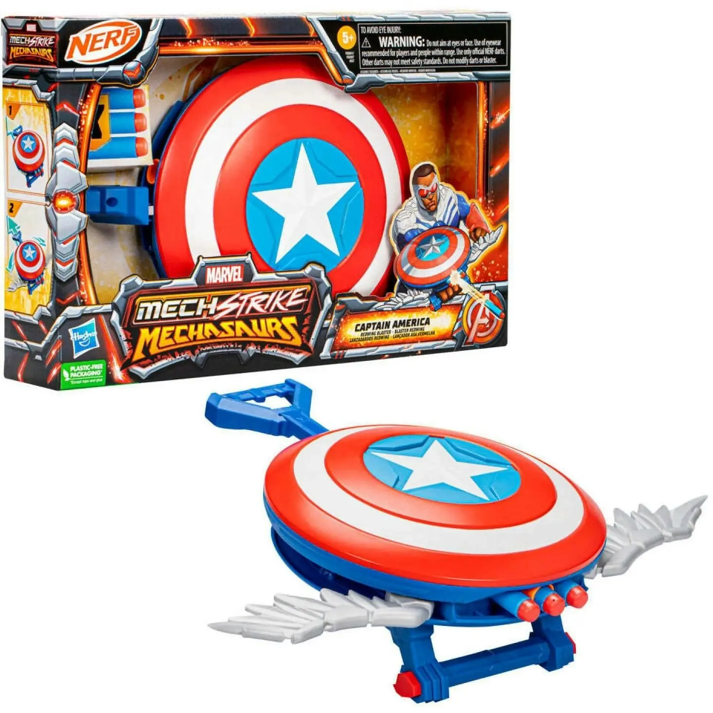 Marvel - Nerf Mech Strike Mechasaurs Captain America Redwing Blaster - Hasbro