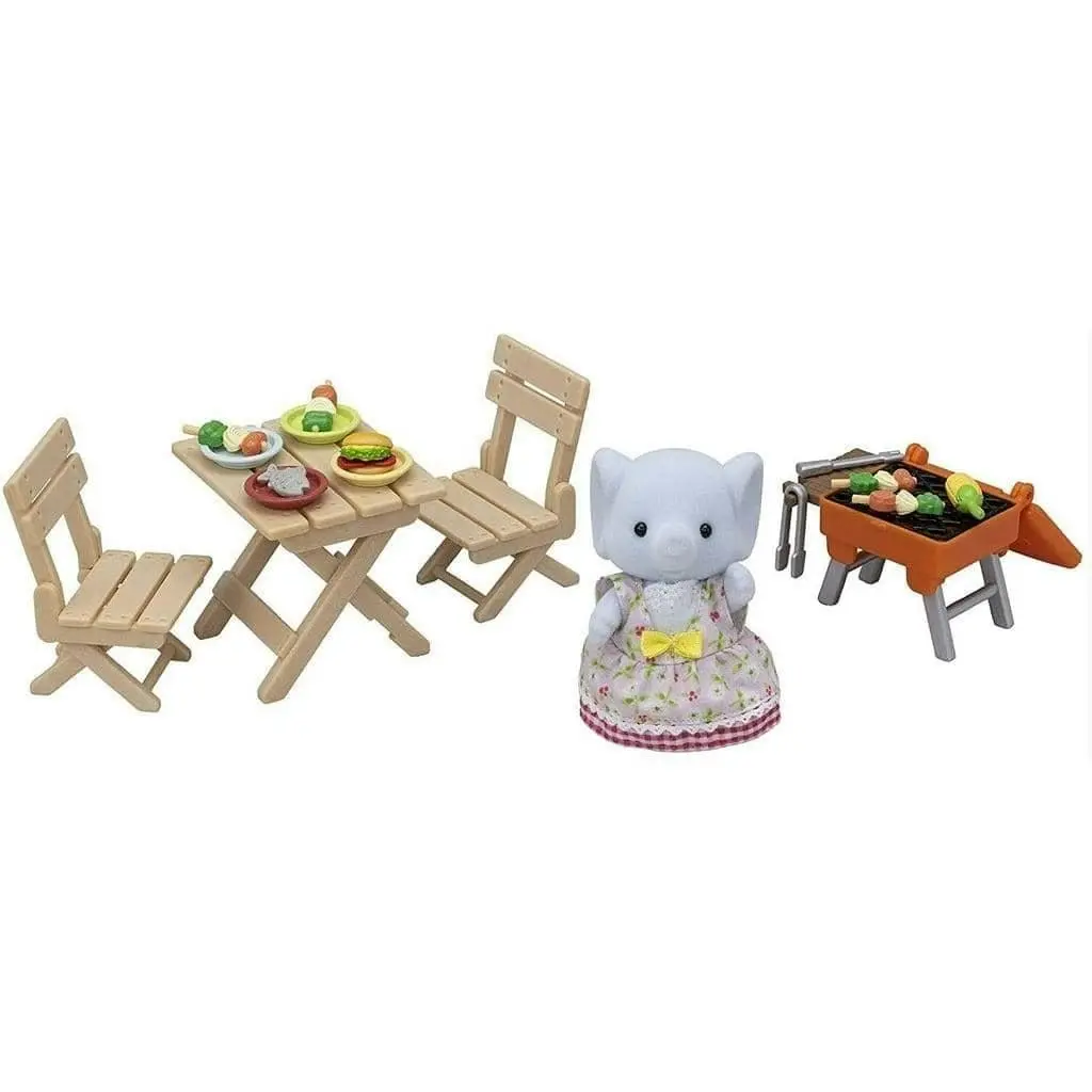 Sylvanian Families - Bbq Picnic Set With Elephant Girl Animal Doll Playset