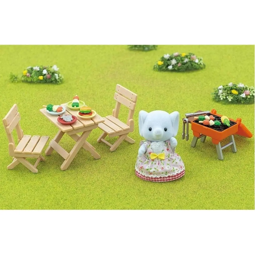 Sylvanian Families - Bbq Picnic Set With Elephant Girl Animal Doll Playset