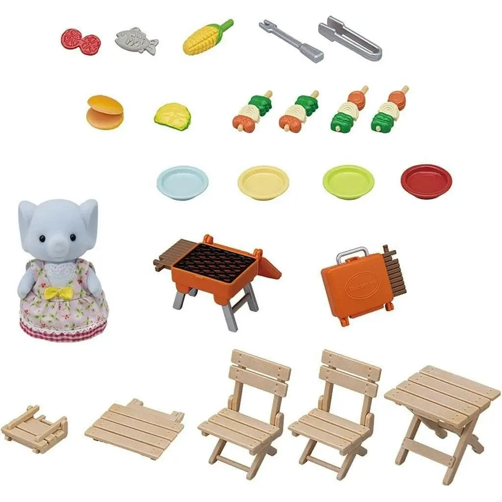 Sylvanian Families - Bbq Picnic Set With Elephant Girl Animal Doll Playset