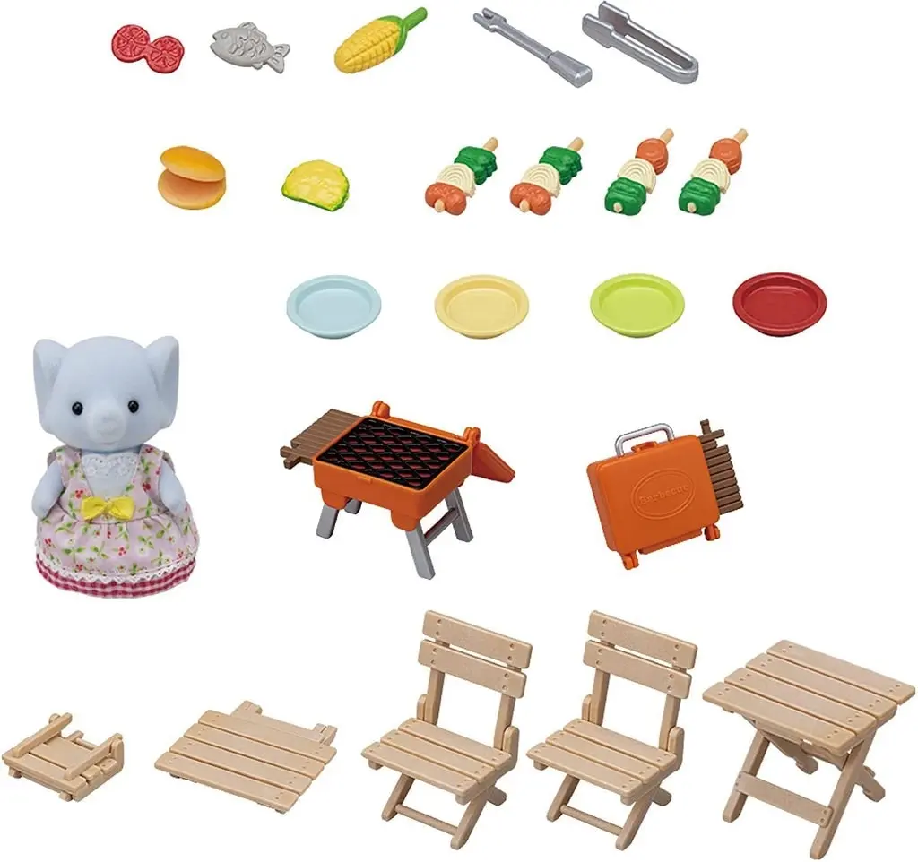 Sylvanian Families - Bbq Picnic Set With Elephant Girl Animal Doll Playset