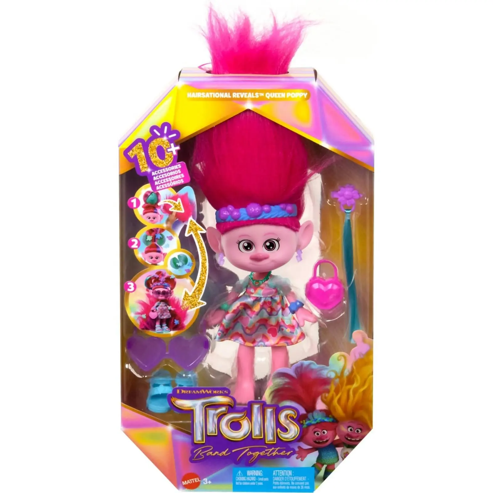 Dreamworks Trolls - Trolls Band Together Hairsational Reveals Queen Poppy Fashion Doll & 10+ Accessories - Mattel