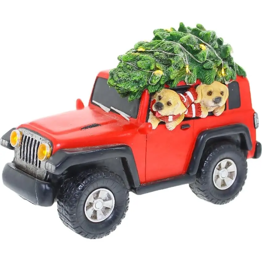 Cotton Candy - Xmas Red Jeep With Dogs with LED