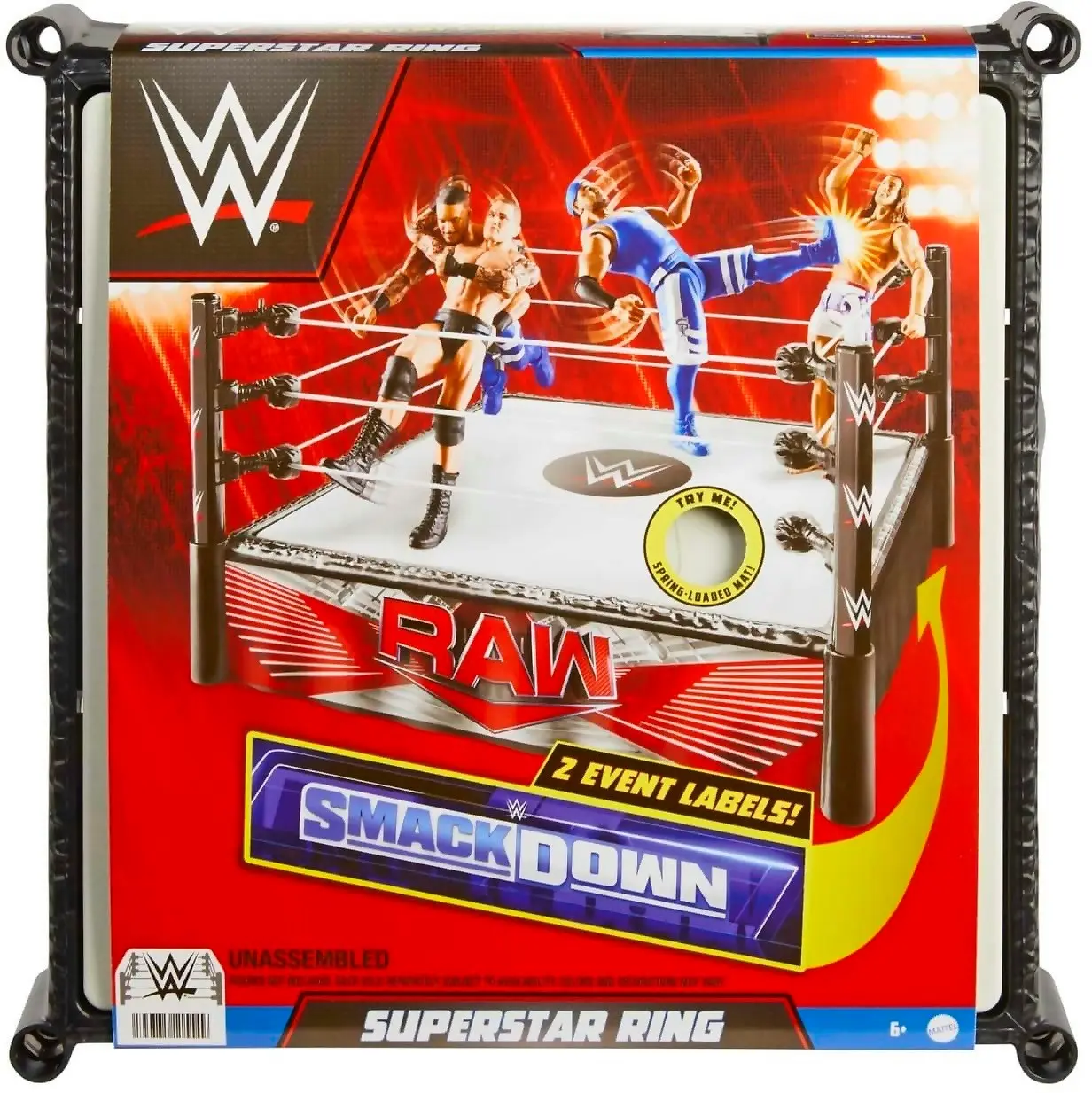 Wwe - Wwe Superstar Ring Playset With Spring-loaded Mat & 4 Event Apron Stickers (14-inch) - Mattel