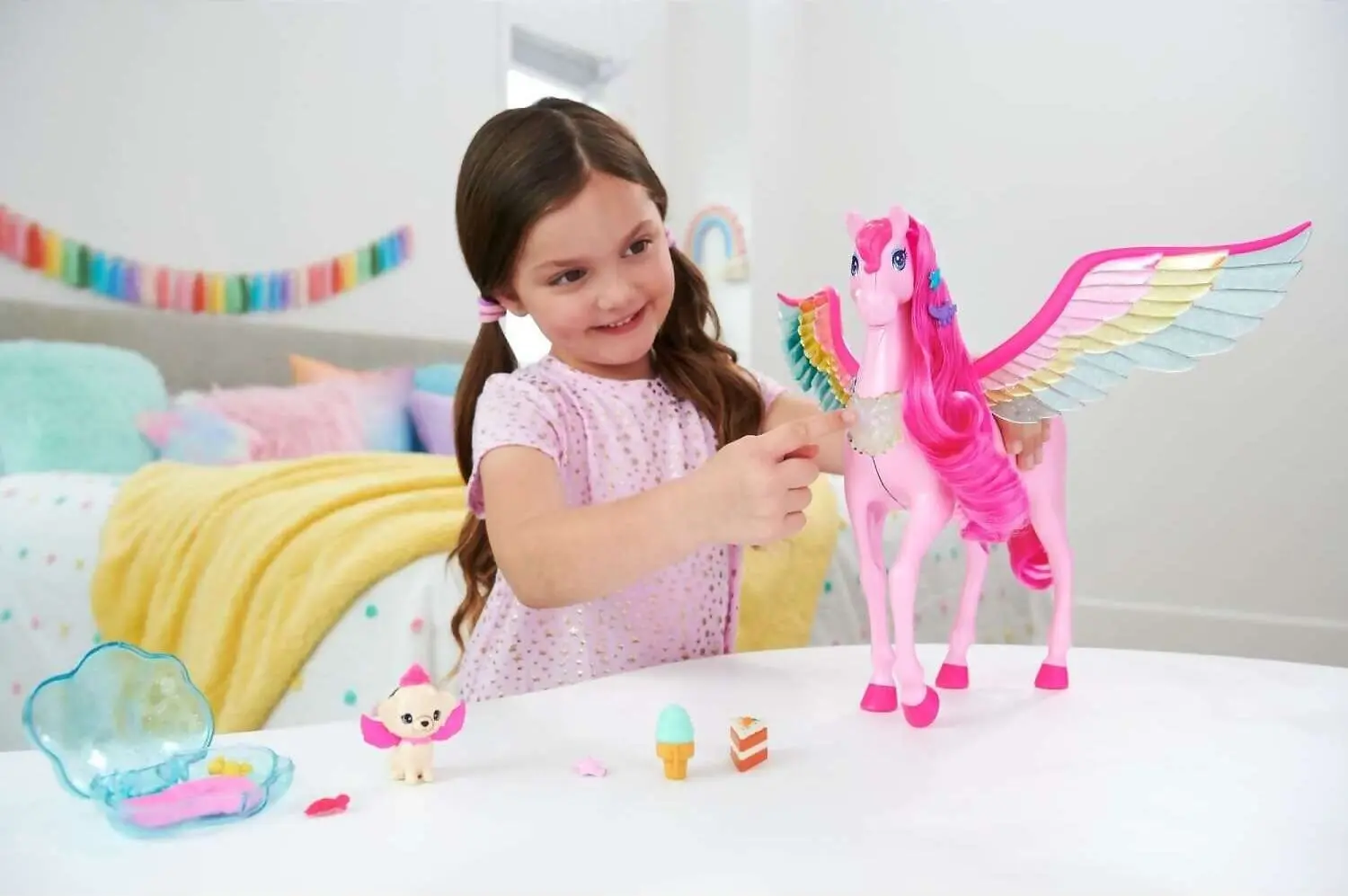 Barbie - A Touch Of Magic Pink Pegasus With Puppy Winged Horse Toys With Lights And Sounds - Mattel