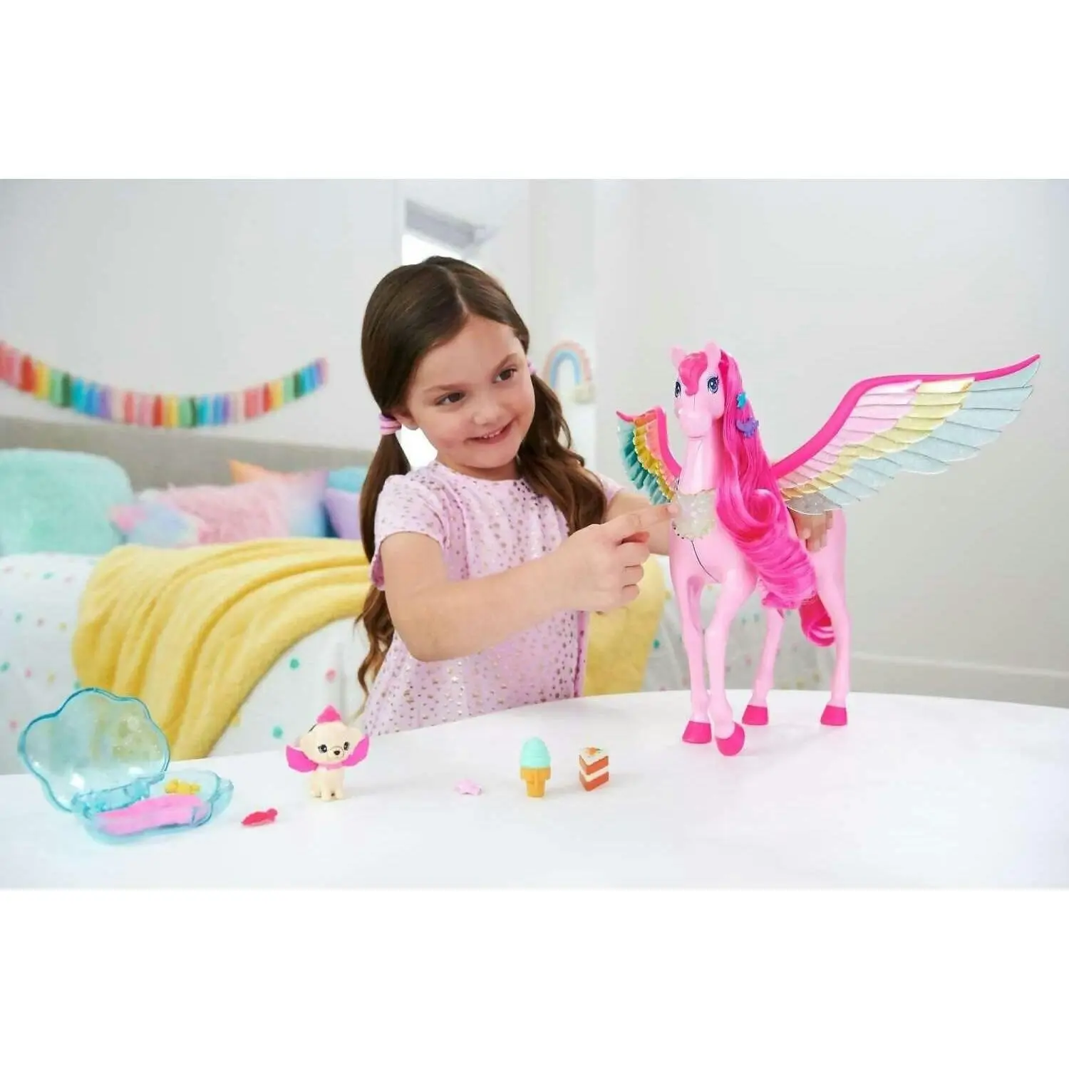 Barbie - A Touch Of Magic Pink Pegasus With Puppy Winged Horse Toys With Lights And Sounds - Mattel