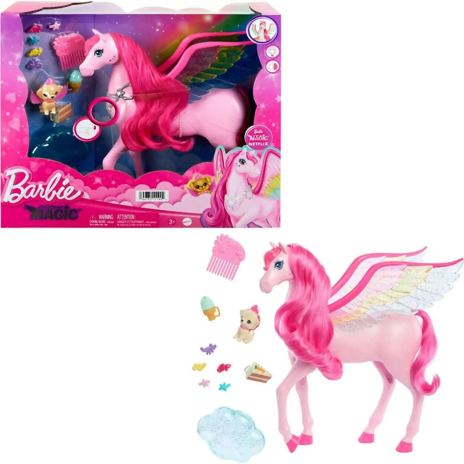 Barbie - A Touch Of Magic Pink Pegasus With Puppy Winged Horse Toys With Lights And Sounds - Mattel