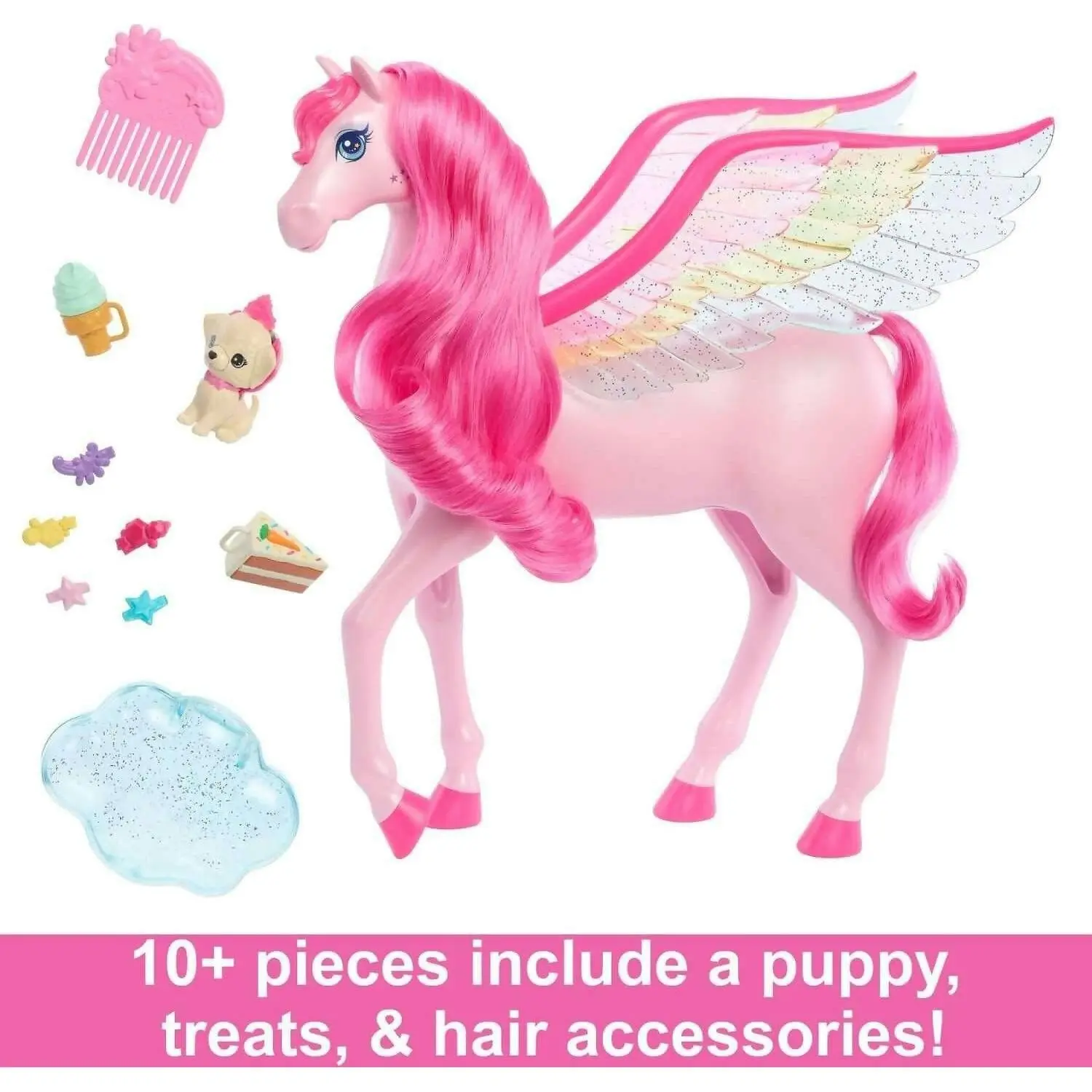 Barbie - A Touch Of Magic Pink Pegasus With Puppy Winged Horse Toys With Lights And Sounds - Mattel