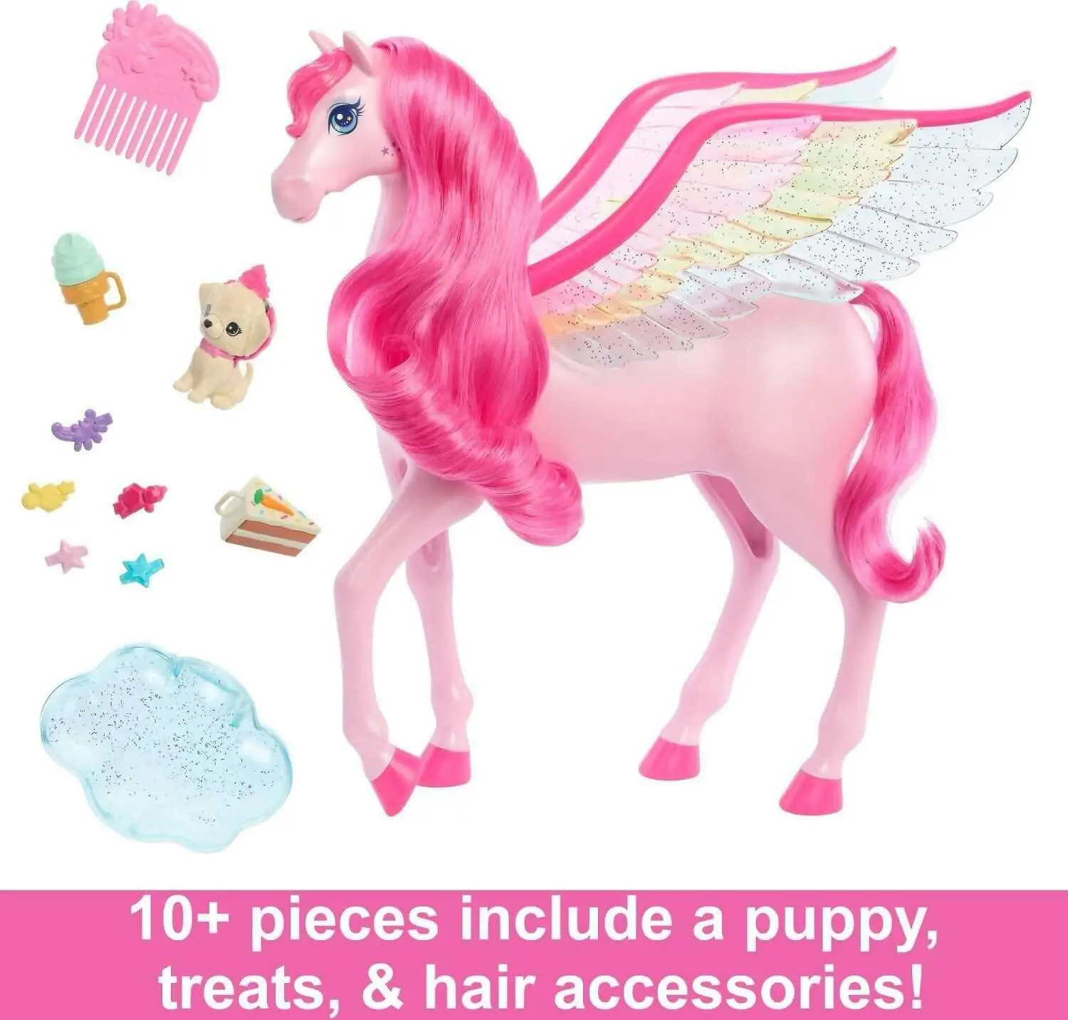 Barbie - A Touch Of Magic Pink Pegasus With Puppy Winged Horse Toys With Lights And Sounds - Mattel