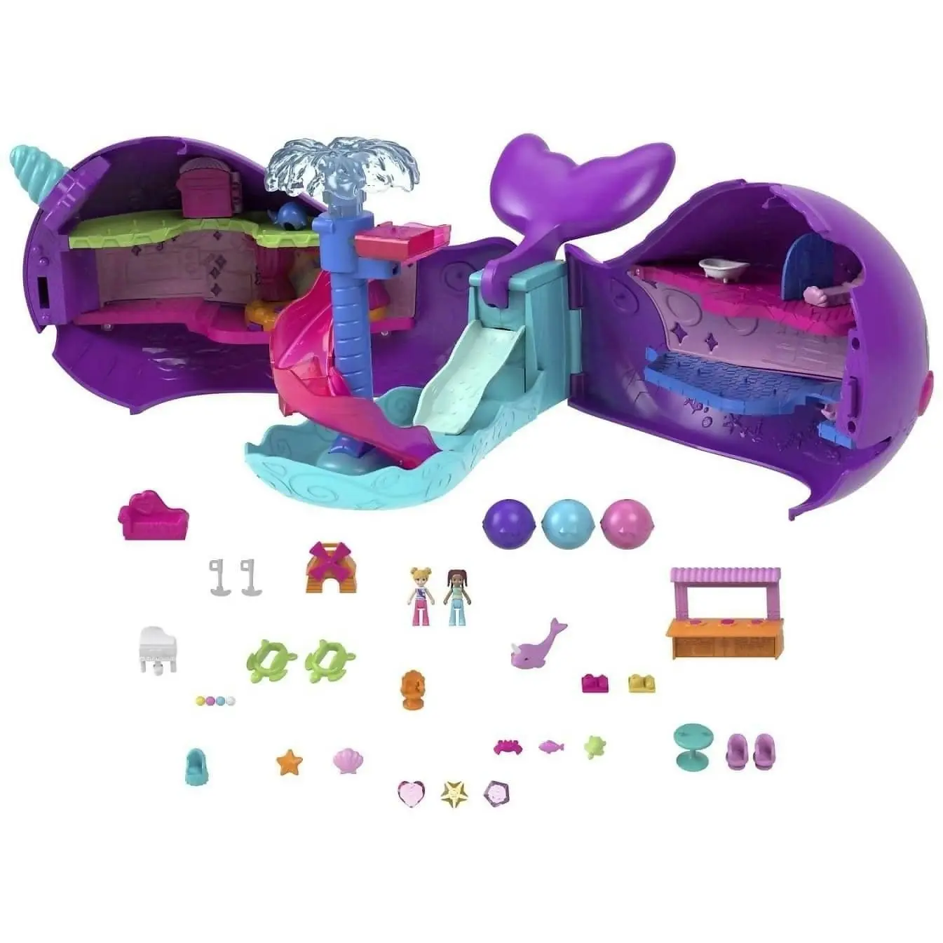 Polly Pocket - Sparkle Cove Adventure Narwhal Adventurer Boat Playset With 2 Micro Dolls & 13 Accessories - Mattel