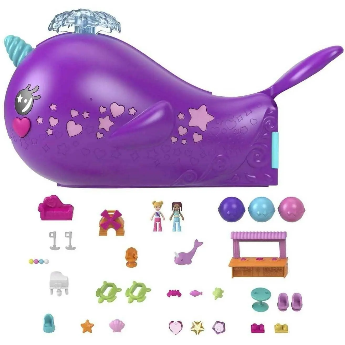 Polly Pocket - Sparkle Cove Adventure Narwhal Adventurer Boat Playset With 2 Micro Dolls & 13 Accessories - Mattel