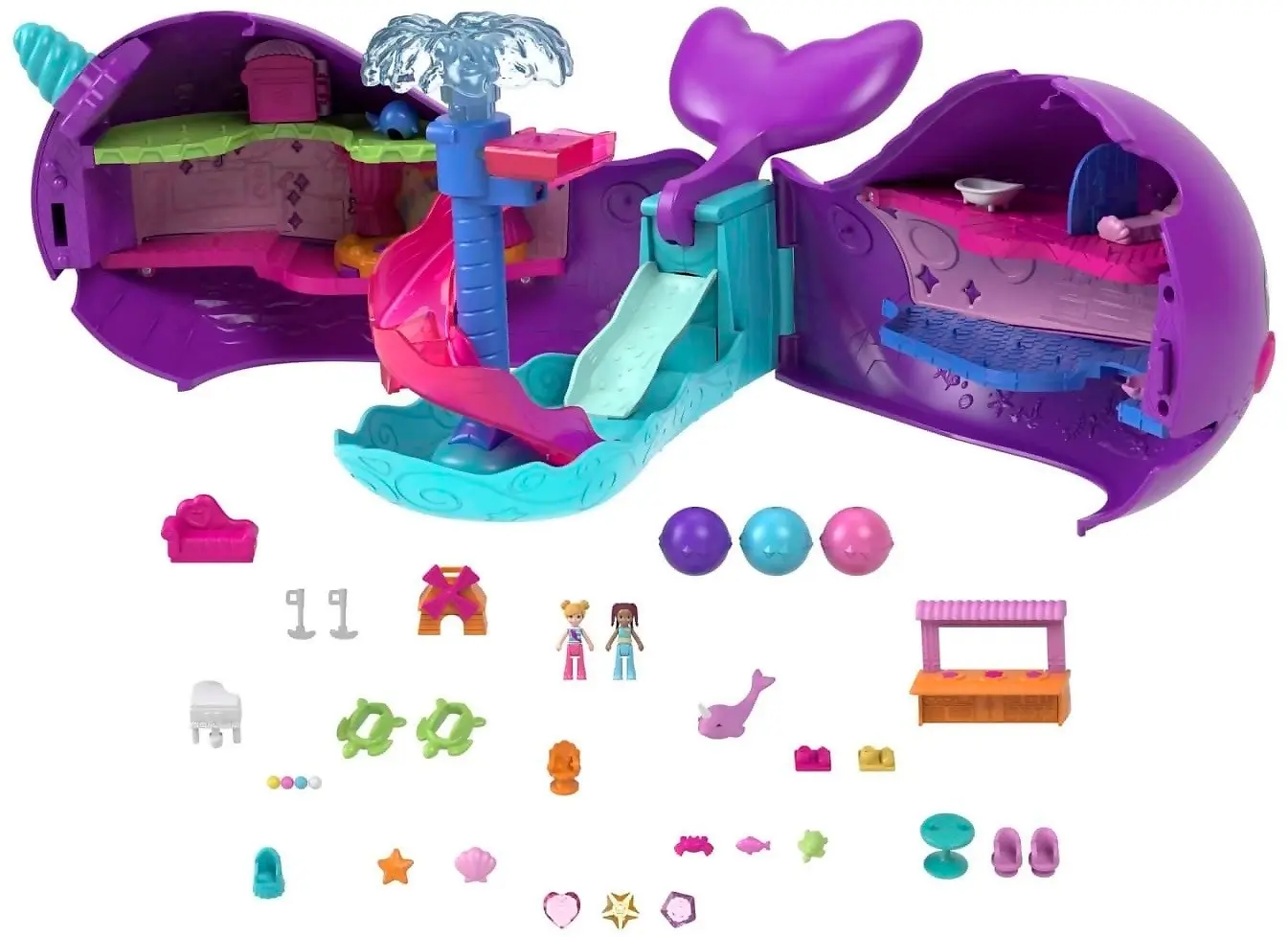 Polly Pocket - Sparkle Cove Adventure Narwhal Adventurer Boat Playset With 2 Micro Dolls & 13 Accessories - Mattel