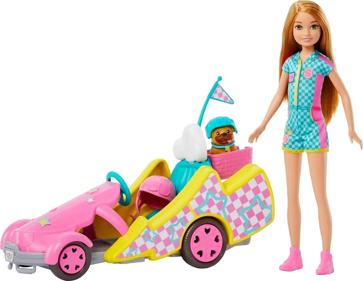 Barbie - Stacie Doll With Go Kart Car With Rolling Wheels Dog Accessories & Sticker Sheet 9-piece - Mattel