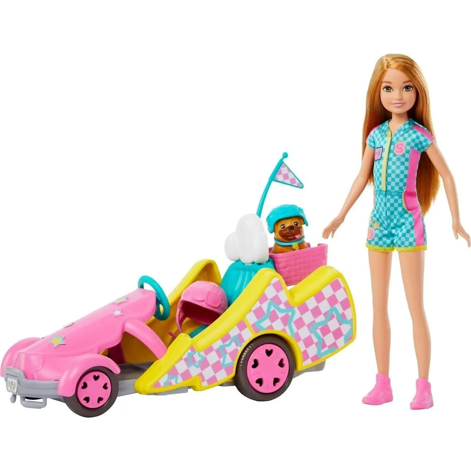 Barbie - Stacie Doll With Go Kart Car With Rolling Wheels Dog Accessories & Sticker Sheet 9-piece - Mattel