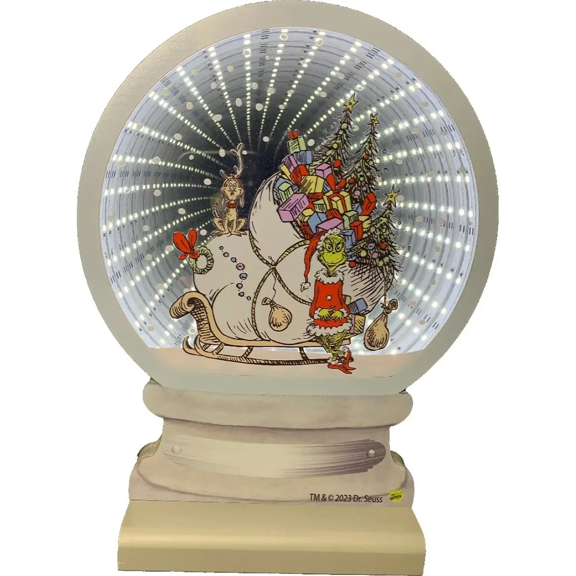 Cotton Candy - Xmas 25cm Infinity Electronic Snow Globe Dr. Seuss Grinch With Sleigh