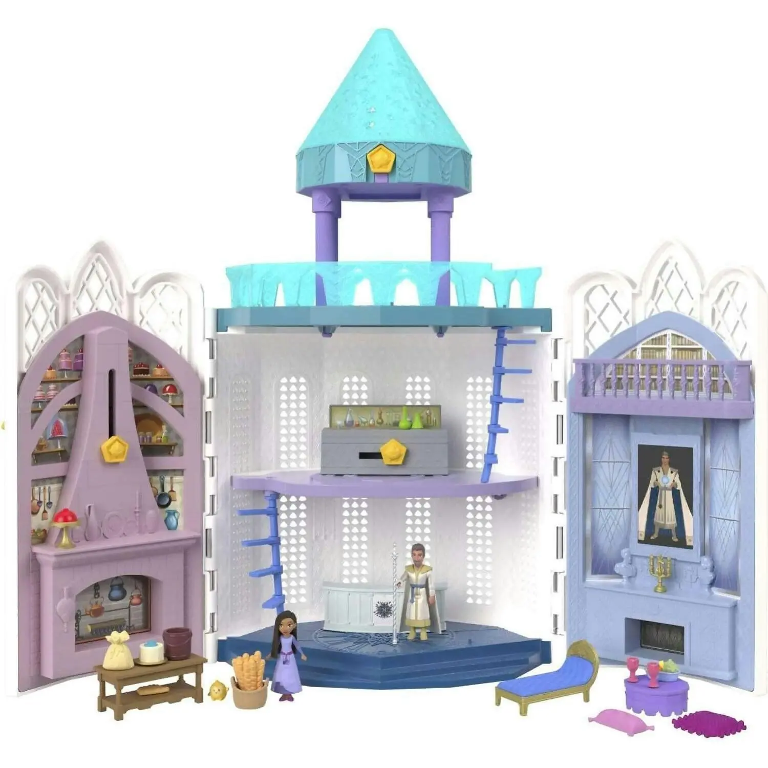 Disney Wish - Rosas Castle Dollhouse Playset With 2 Posable Mini Dolls Star Figure 20 Accessories Light-up Projection Dome & More - Mattel