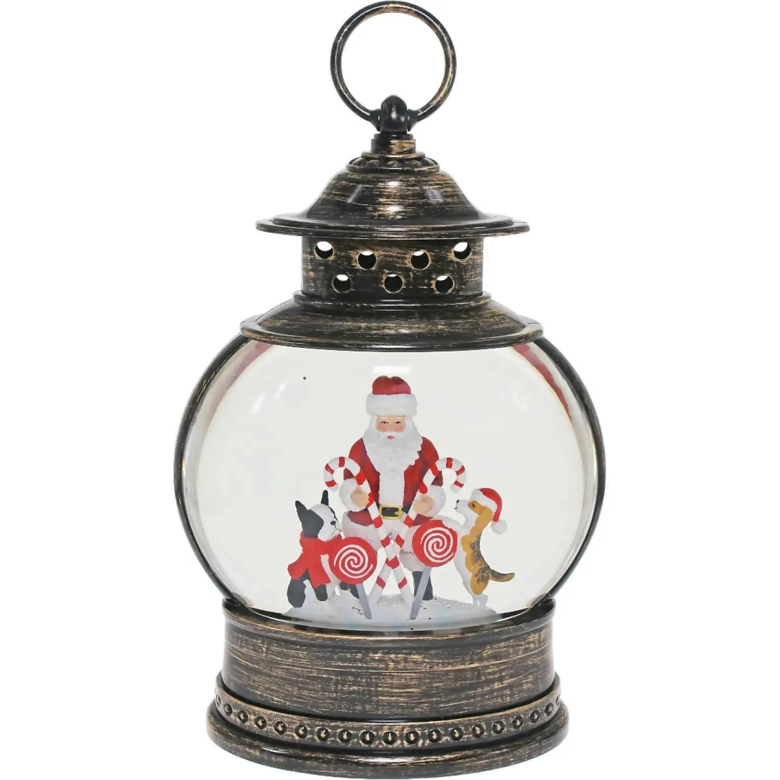 Cotton Candy - Xmas Round Lantern - Santa With Candy Cane And Dogs