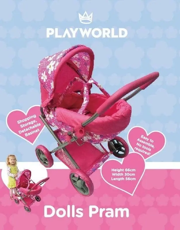 Playworld - Doll Toy Pram Medium Pink