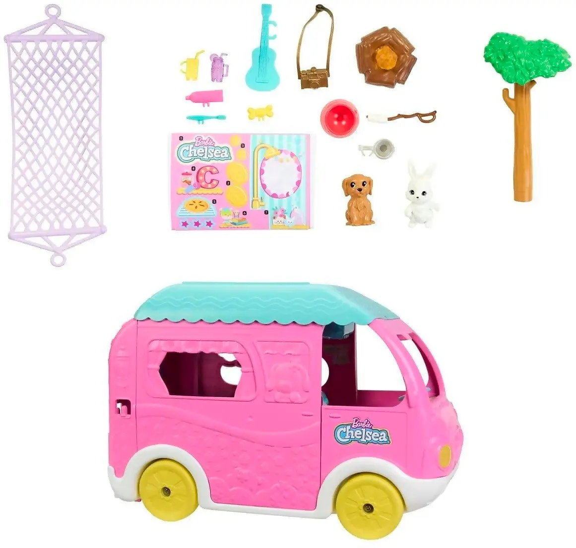 Barbie - Chelsea 2-in-1 Camper Playset With Chelsea Small Doll 2 Pets & 15 Accessories - Mattel