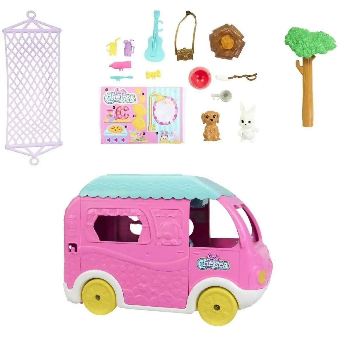 Barbie - Chelsea 2-in-1 Camper Playset With Chelsea Small Doll 2 Pets & 15 Accessories - Mattel