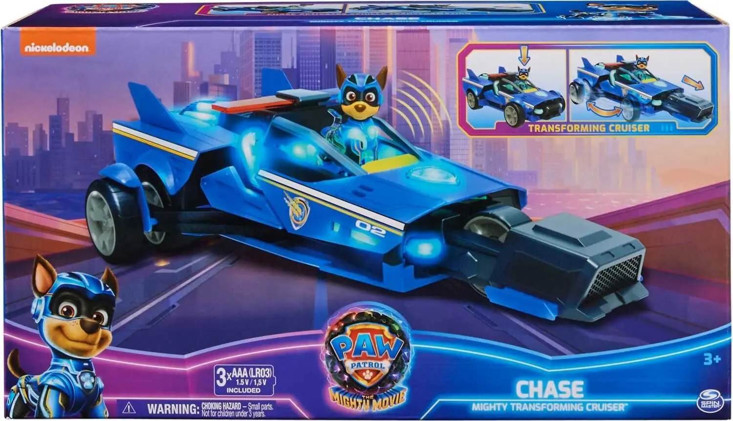 Paw Patrol - The Mighty Movie Chase’s Mighty Transforming Cruiser with Action Figure Lights And Sounds - Spin Master