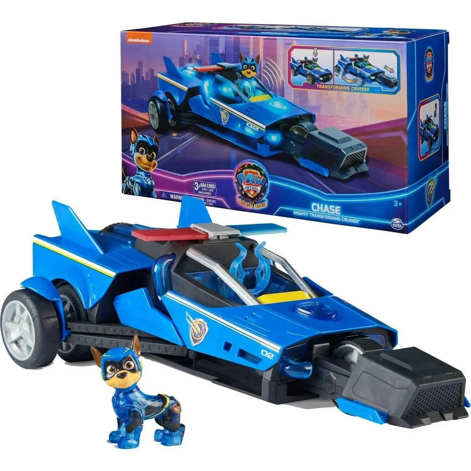 Paw Patrol - The Mighty Movie Chase’s Mighty Transforming Cruiser with Action Figure Lights And Sounds - Spin Master